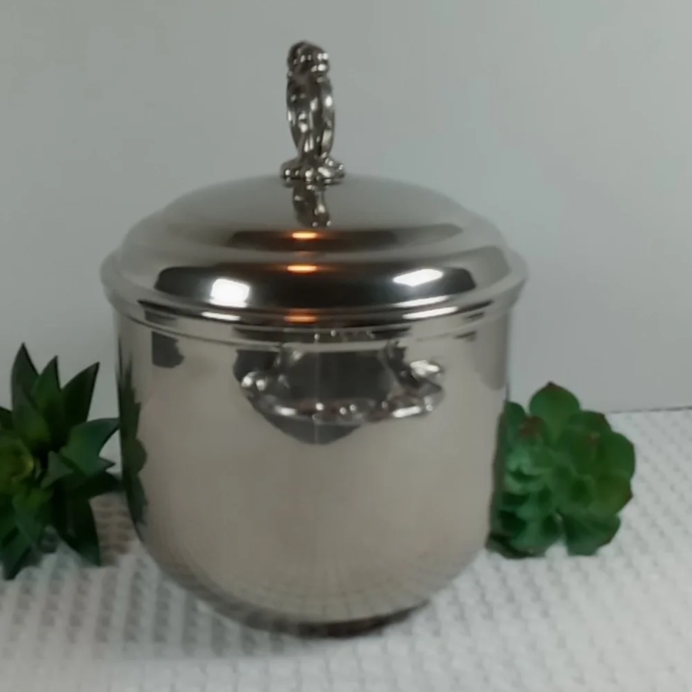 Vintage English Silver Leonard Silver Co Engraved Ice Bucket w/Milk Glass Liner